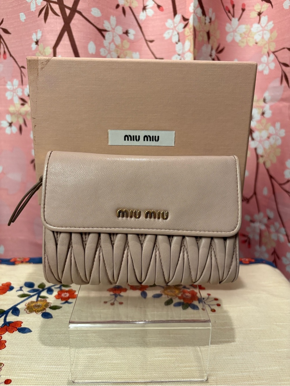 Miu Miu Matelassé Nappa Leather Medium Flap Wallet Cammeo Boxed Authentic